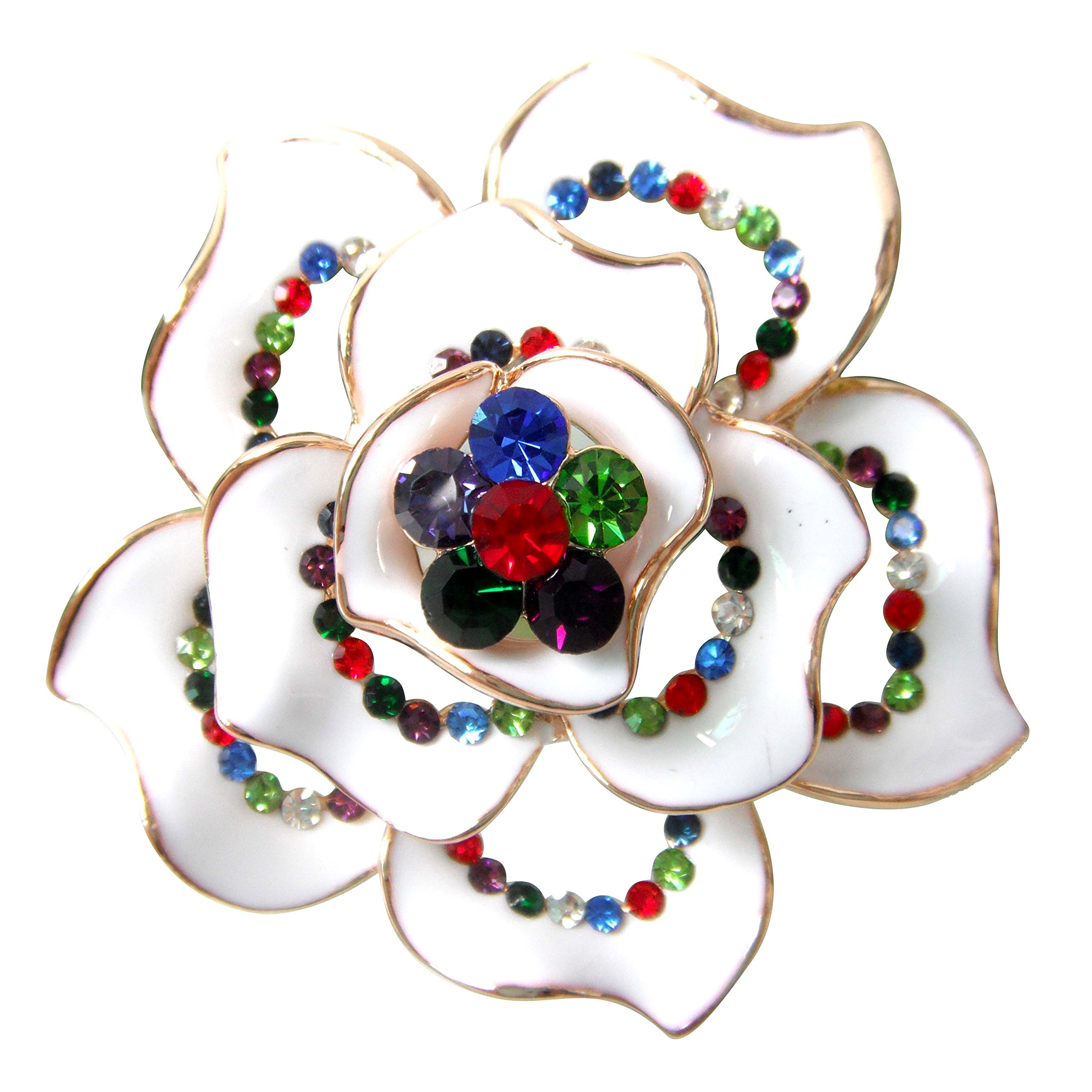 18k Gold Plated Crystal Rose Flower Enamel Brooch Pins Jewelry